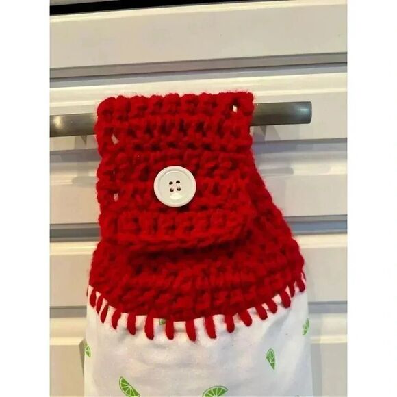 Crochet Top Kitchen Towel- Sun sand drink in my hand red topper - Picture 2 of 2